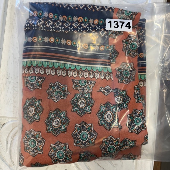 Anthropologie Elevenses Wide Leg Palazzo Bohemian Print Blue Orange Pants Size 4 - Picture 9 of 9